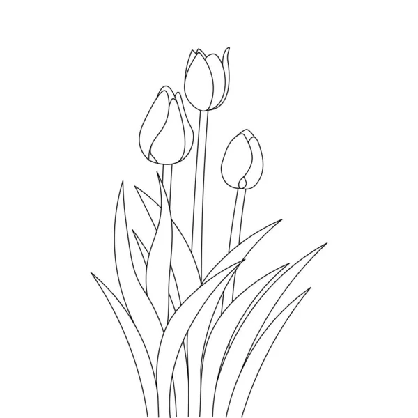 Tulip Line Art Flower Coloring Page Design Printing Template Continuous — Vettoriale Stock