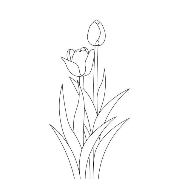 Tulip Line Art Flower Coloring Page Design Printing Template Continuous —  Vetores de Stock