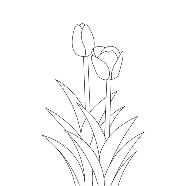 Línea Tulipán Flor Arte Para Colorear Diseño Página Para Imprimir — Vector de stock