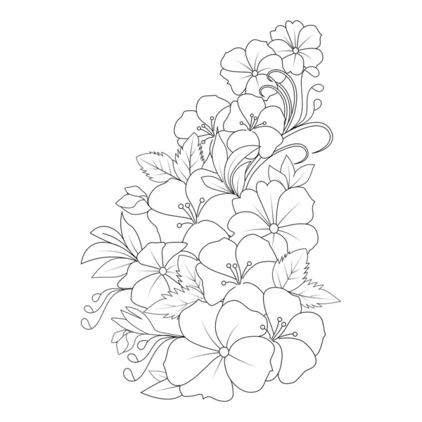 Rose Sharon Flower Doodle Line Art Coloring Book Page Vector — ストックベクタ