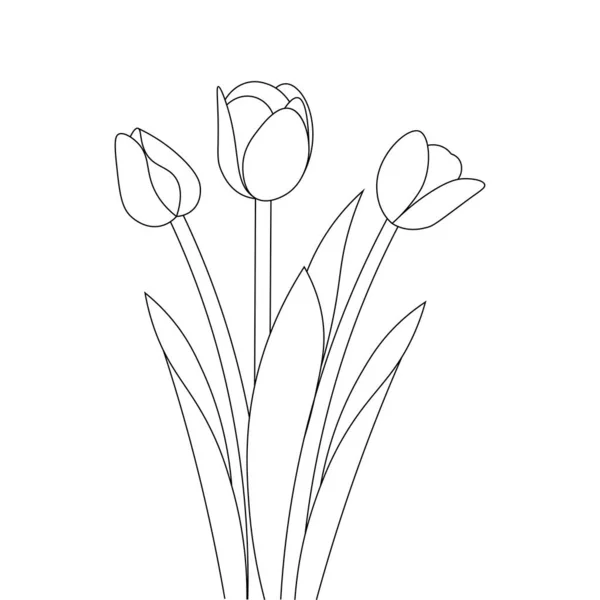 Тюльпанна Лінія Мистецтво Квітка Розмальовка Сторінка Дизайну Друку Шаблону Безперервного — стоковий вектор