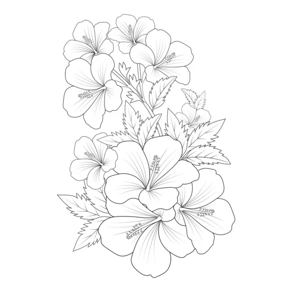 Rose Sharon Flower Doodle Line Art Tising Book Vector Graphic — 스톡 벡터