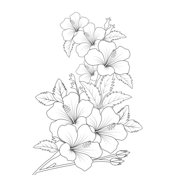Rose Sharon Flower Doodle Line Art Coloring Book Page Vector — 스톡 벡터