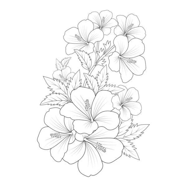 Rose Sharon Flower Doodle Line Art Coloring Book Page Vector — Vector de stock