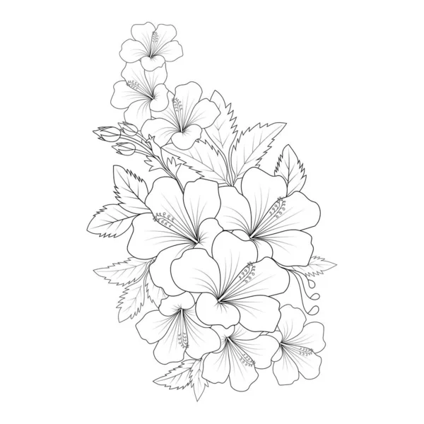 Doodle Common Hibiscus Flower Line Art Coloring Book Page Vector — 图库矢量图片