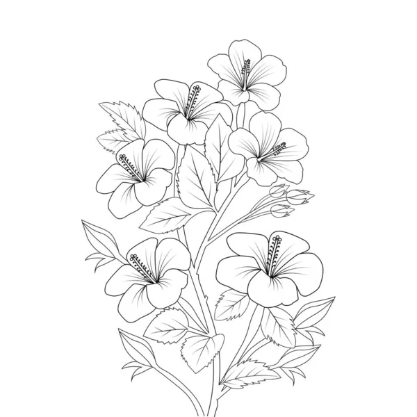 Hawaiian Flower Coloring Page Illustration Line Art Stroke Black White — ストックベクタ