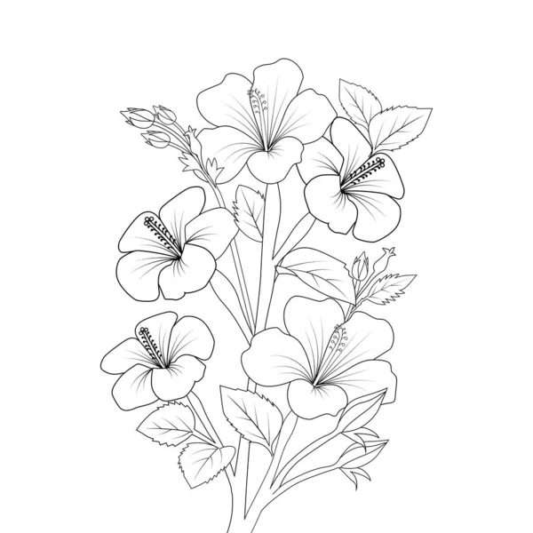 Hawaiian Flower Coloring Page Illustration Line Art Stroke Black White — ストックベクタ