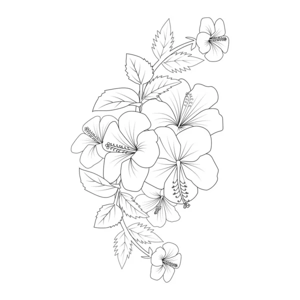 Hawaiian Flower Coloring Page Illustration Line Art Stroke Black White — Stock vektor