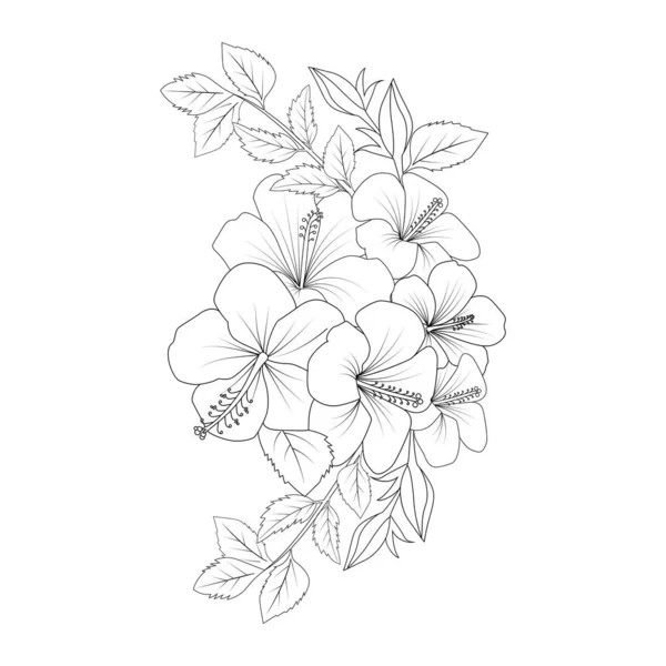 Hawaiian Flower Coloring Page Illustration Line Art Stroke Black White — ストックベクタ