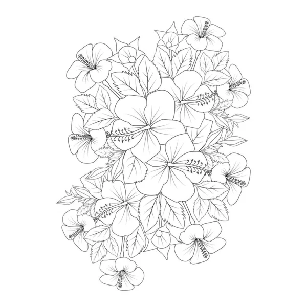 Hawaiianische Blume Malvorlage Illustration Mit Zeichenkunst Strich Von Schwarz Weißer — Stockvektor