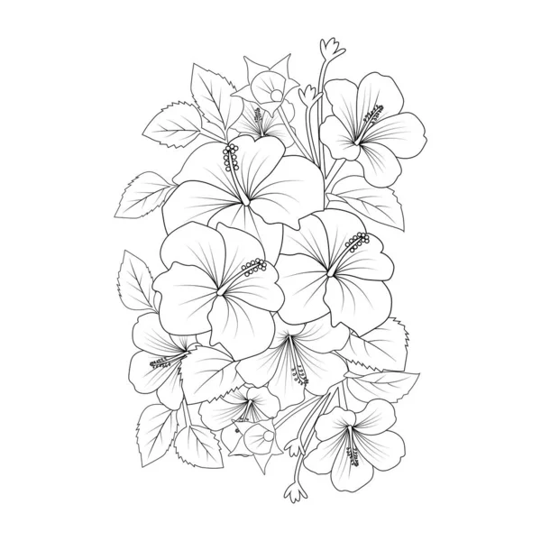 Red Hibiscus Flower Coloring Page Line Drawing Print Template Kid — Stockvektor