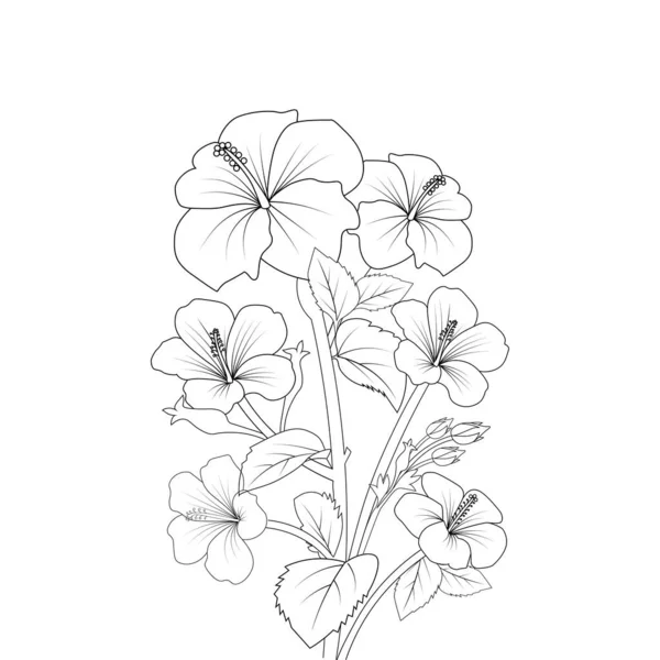 Red Hibiscus Flower Coloring Page Line Drawing Print Template Kid — Stockový vektor
