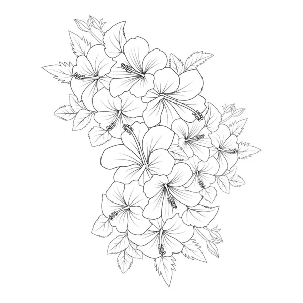 Yellow Hibiscus Flower Coloring Page Line Drawing Print Template Kid — ストックベクタ