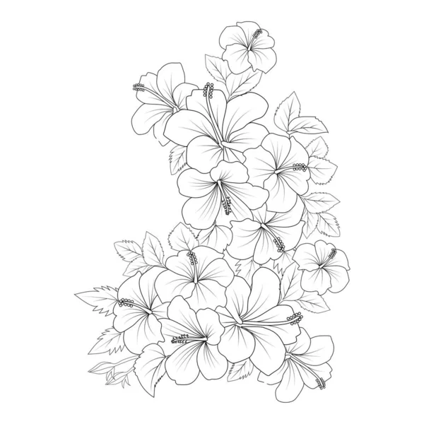 Yellow Hibiscus Flower Coloring Page Line Drawing Print Template Kid — Image vectorielle