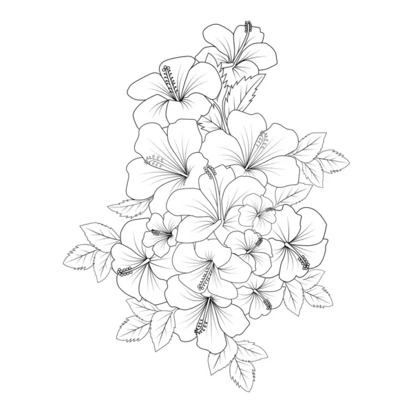 Yellow Hibiscus Flower Coloring Page Line Drawing Print Template Kid — ストックベクタ