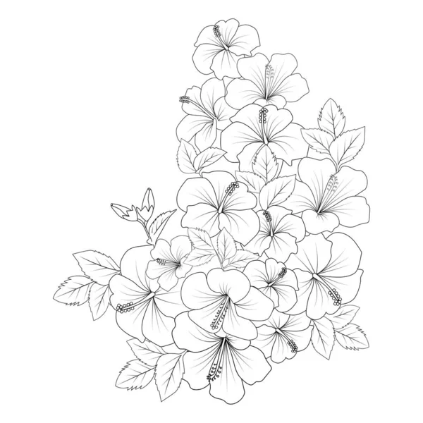 Yellow Hibiscus Flower Coloring Page Line Drawing Print Template Kid — ストックベクタ