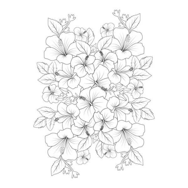 Hibiscus Moscheutos Flower Coloring Page Line Art Vector Stroke Graphic — ストックベクタ