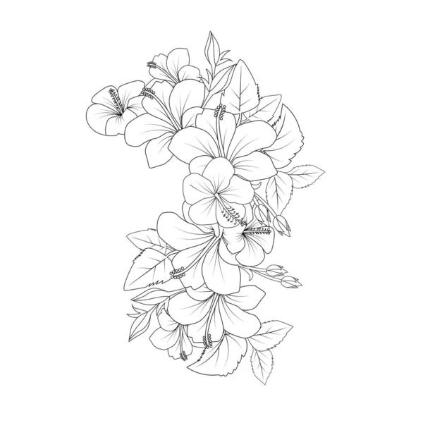 Hibiscus Moscheutos Flower Coloring Page Line Art Vector Stroke Graphic — ストックベクタ
