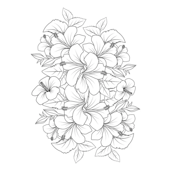 Hibiscus Moscheutos Flower Coloring Page Line Art Vector Stroke Graphic — 스톡 벡터