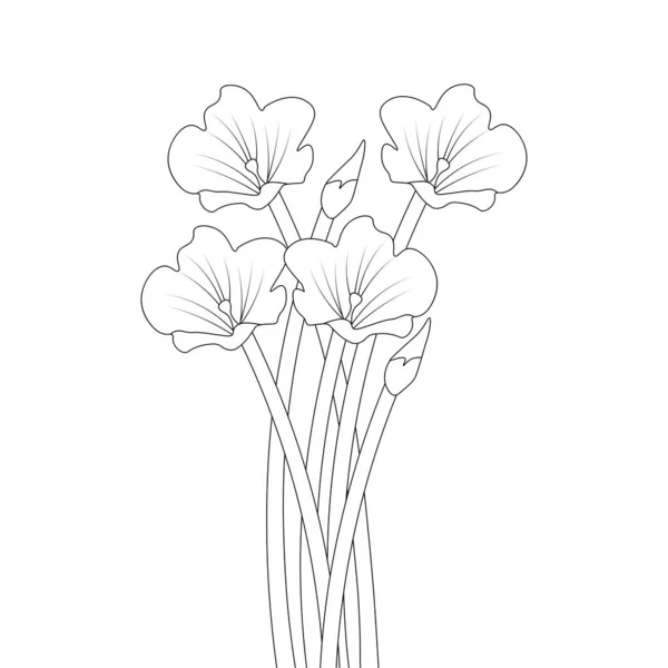 Blooming Flower Coloring Book Page Drawing Line Art Design White — Stok Vektör