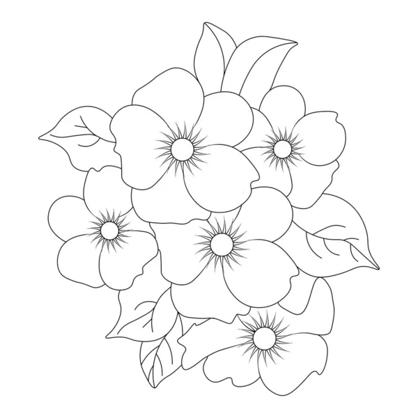 Kids Doodle Line Art Design Coloring Page Print Template Floral — ストックベクタ