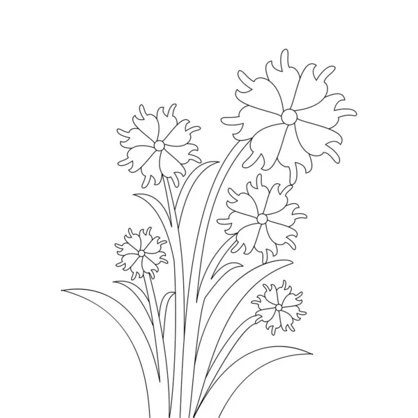 Bunch Flower Coloring Page Design Line Art Decorative Outline Stroke — Stock Vector