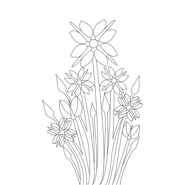 Bunch Flower Coloring Page Design Line Art Decorative Outline Stroke — Stockvector