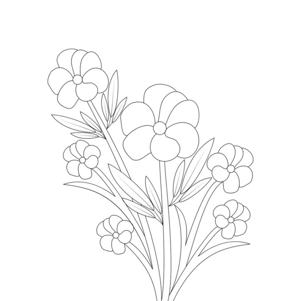 Bouquet Coloriage Fleurs Design Ligne Art Avec Contour Décoratif Course — Image vectorielle