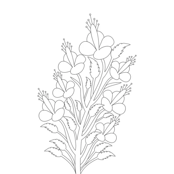 Bouquet Coloriage Fleurs Design Ligne Art Avec Contour Décoratif Course — Image vectorielle