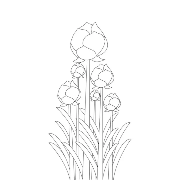 Blossom Coloring Page Design Printing Template Element Flower Drawing — Archivo Imágenes Vectoriales