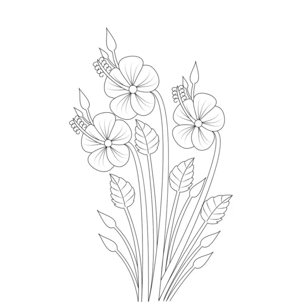 Blossom Coloring Page Design Printing Template Element Flower Drawing — Archivo Imágenes Vectoriales
