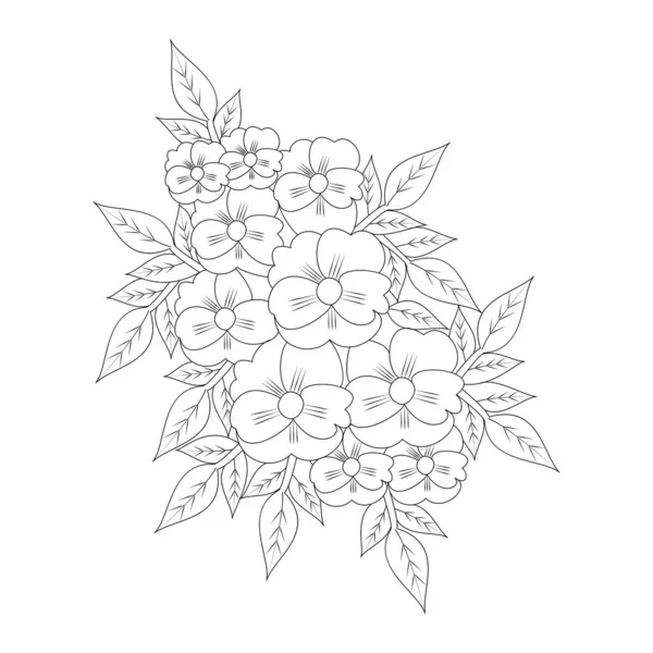 Blossom Coloring Page Design Printing Template Element Flower Drawing — 스톡 벡터