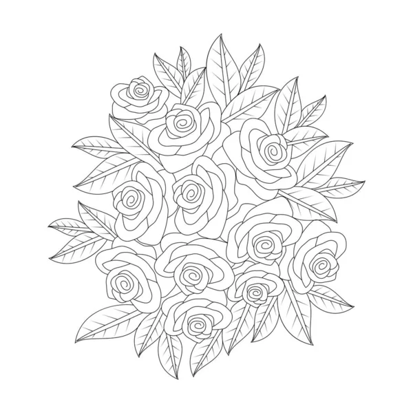 Dessin Vectoriel Fleur Avec Trait Noir Ligne Art Floraison Floraison — Image vectorielle