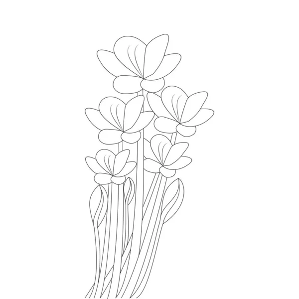 Vector Flower Design Stroke Black Line Art Blooming Flourish Hand — Stock vektor