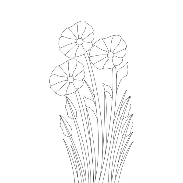 Vector Flower Design Stroke Black Line Art Blooming Flourish Hand — Vetor de Stock
