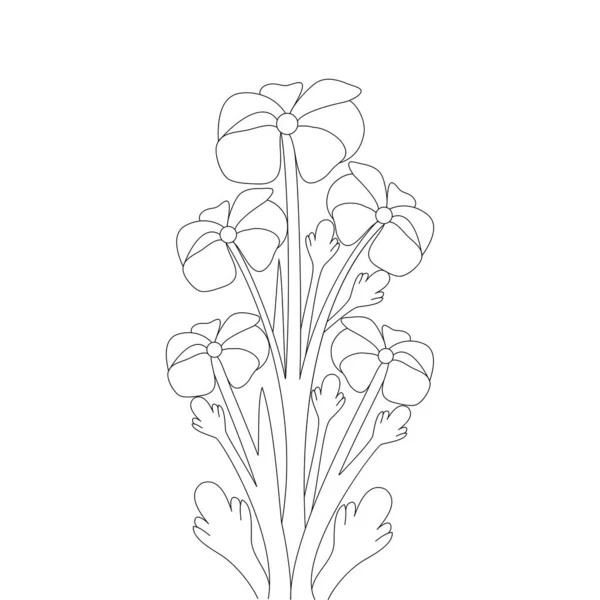 Vector Flower Design Stroke Black Line Art Blooming Flourish Hand — Vettoriale Stock