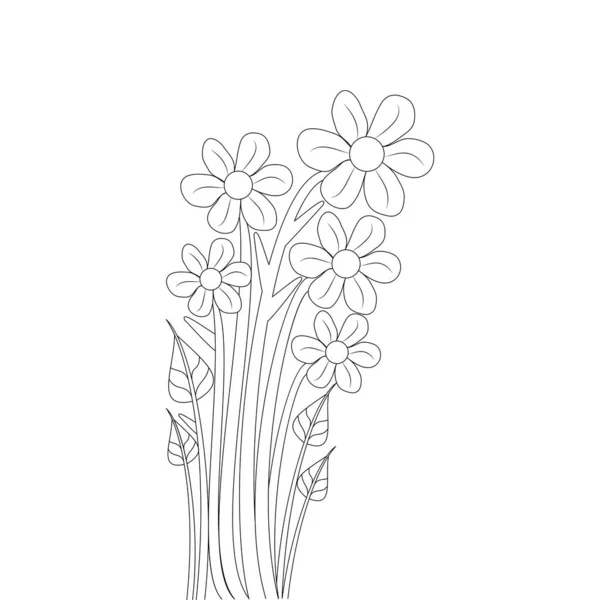 Vector Flower Design Stroke Black Line Art Blooming Flourish Hand — 图库矢量图片