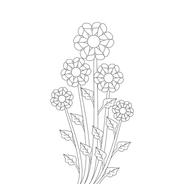 Vector Flower Design Stroke Black Line Art Blooming Flourish Hand — Vector de stock