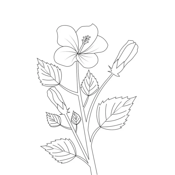 Kids Coloring Page Hibiscus Flower Illustration Line Art Stroke — Vetor de Stock