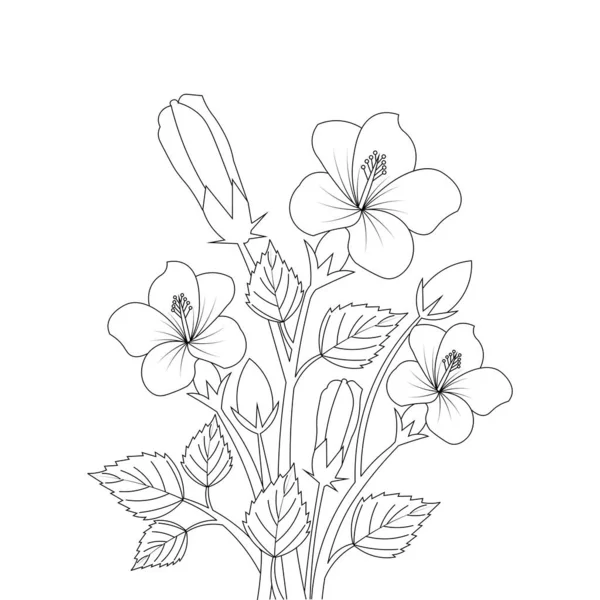 Детская Раскраска Страницы Цветка Гибискуса Рисунком Линии — стоковый вектор