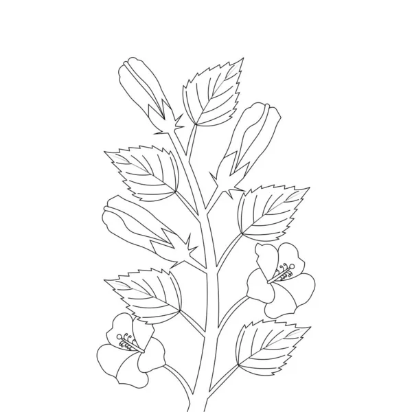 Kids Coloring Page Hibiscus Flower Illustration Line Art Stroke — 图库矢量图片