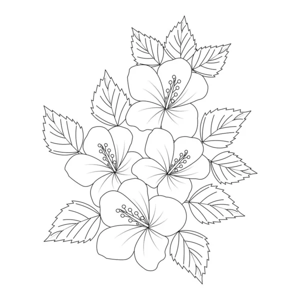 China Rose Flower Drawing Black Line Art Design Print Coloring — Stok Vektör