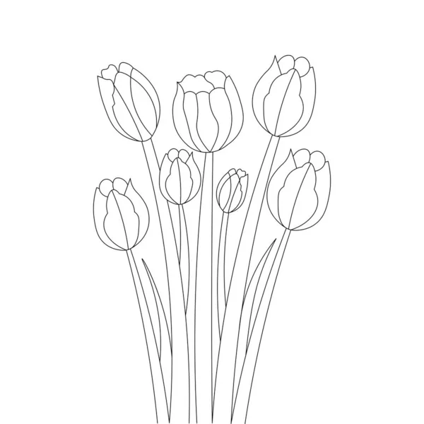 Cute Tulip Coloring Page Pencil Drawing Flower Petals Black Stroke — Stockvektor