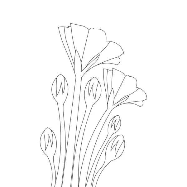 Blooming Petal Flower Branch Coloring Book Page Element Kids Drawing — Stockvector