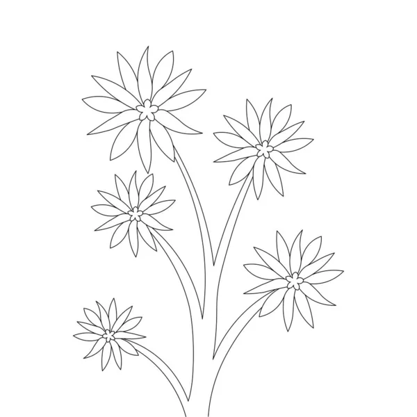 Blooming Petal Flower Branch Coloring Book Page Element Kids Drawing — Stockvector