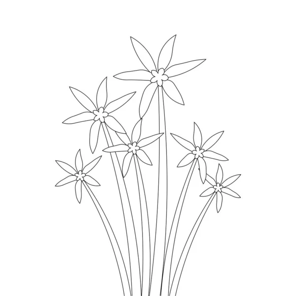 Blooming Petal Flower Branch Coloring Book Page Element Kids Drawing — Stok Vektör