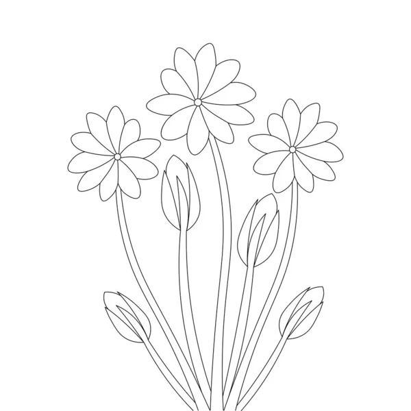 Blooming Petal Flower Branch Coloring Book Page Element Kids Drawing — Vector de stock