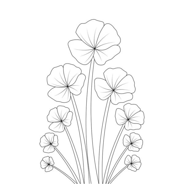 Blooming Petal Flower Branch Coloring Book Page Element Kids Drawing — Stock vektor