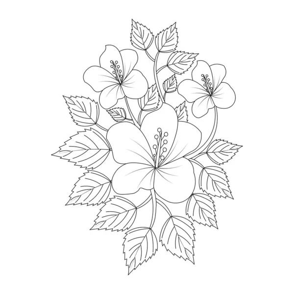 Vector Flower Drawing Detailed Creative Line Stroke Coloring Page — Vetor de Stock