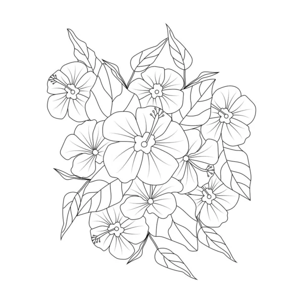 Rose Sharon Coloring Page Design Doodly Style Blooming Petal Leaves — ストックベクタ